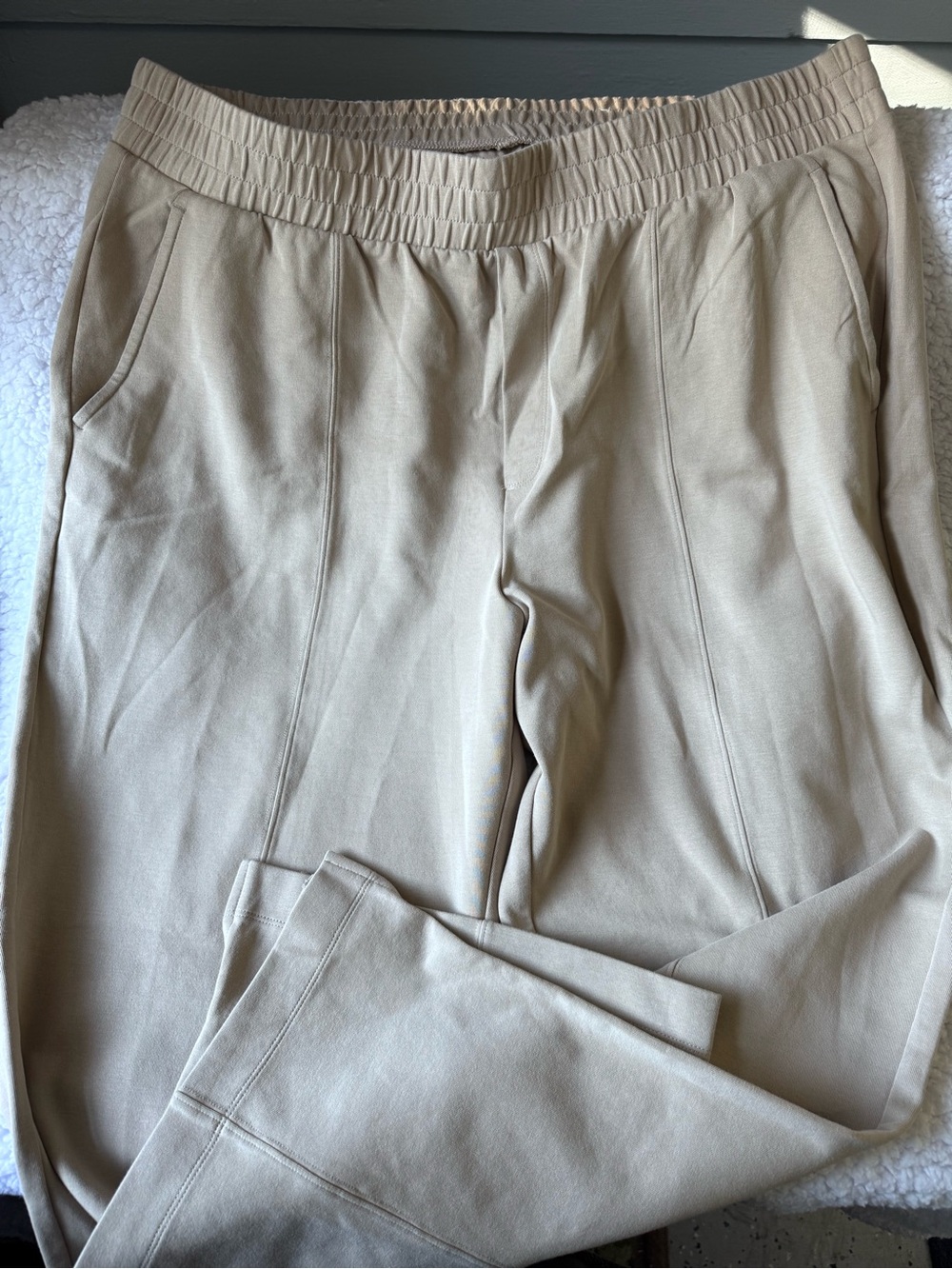 Women’s Casual Knit Elastic-Waist Beige Pants